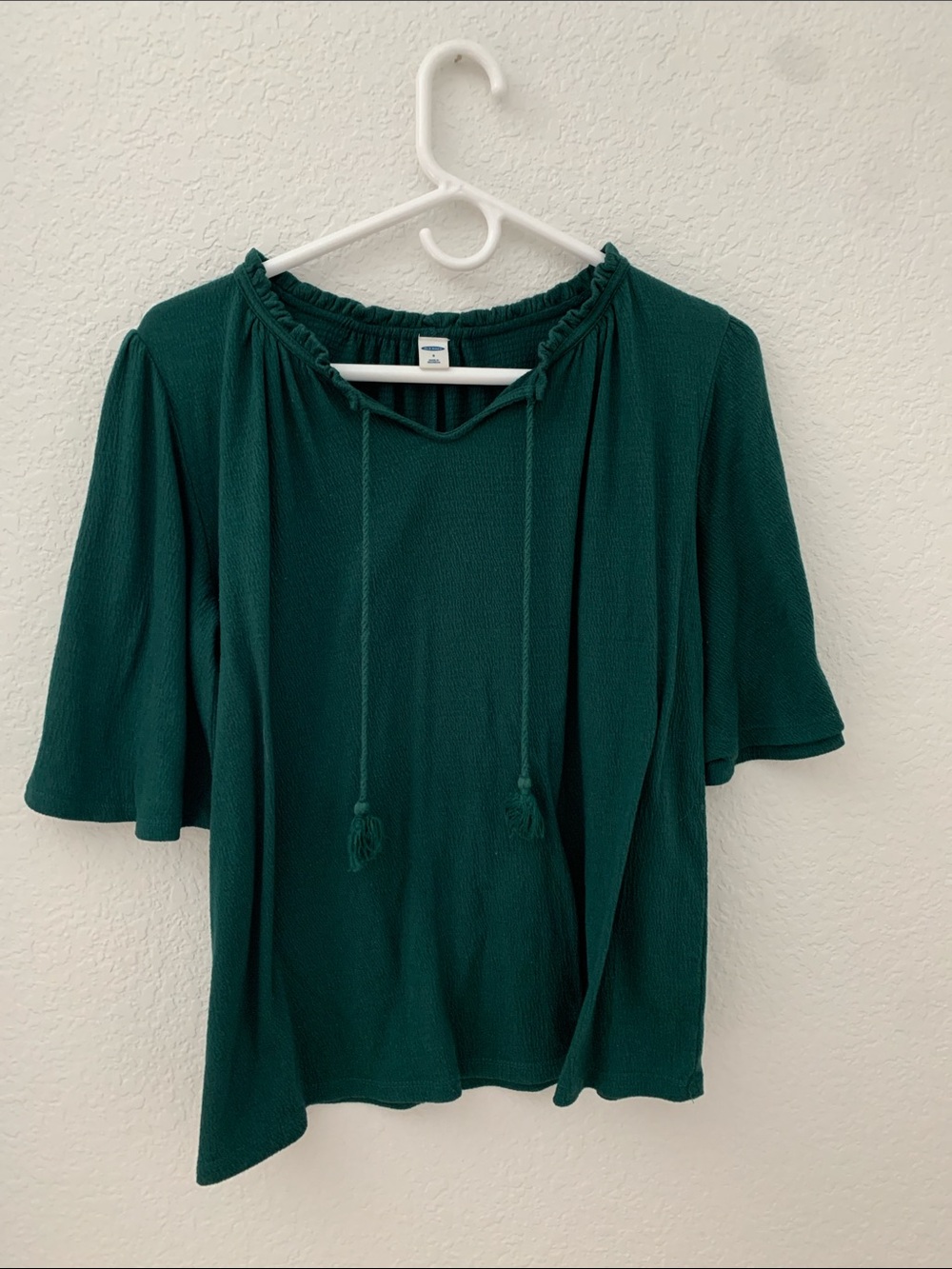Old Navy Emerald Green Tie-Neck Peasant Blouse